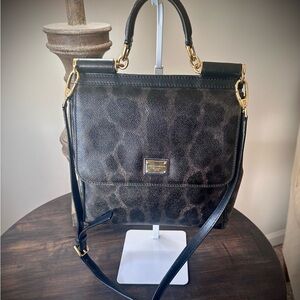 Dolce & Gabbana Black and Gold Crossbody Bag Subtle leopard print